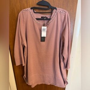 New With Tags, Cable & Gauge Cashmere Blush 3/4 Sleeve Sweater, Size 1X